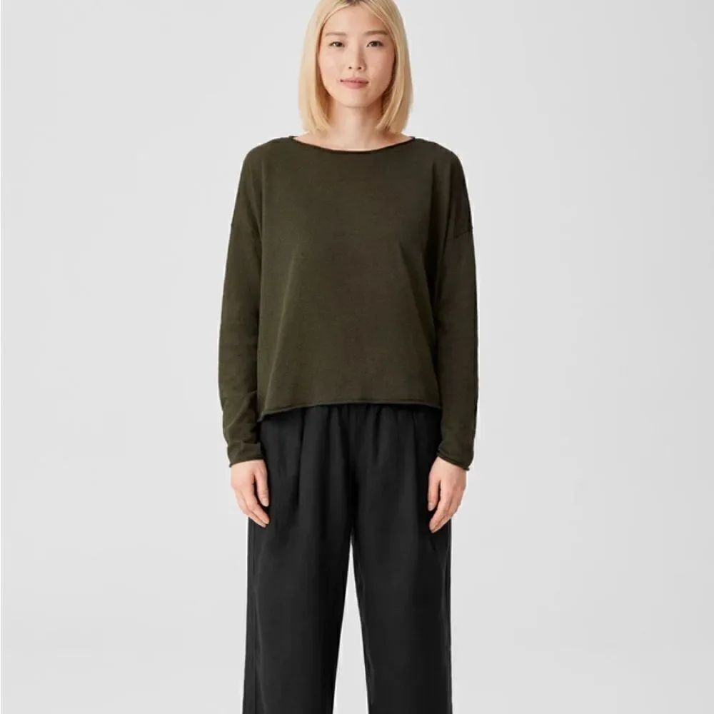 EILEEN FISHER Boiled Wool Jersey Bateau Neck Top Boxy Fit, Short Length $198